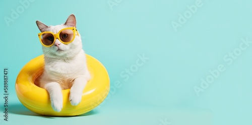 animal cat and dog summer holiday, with generative ai