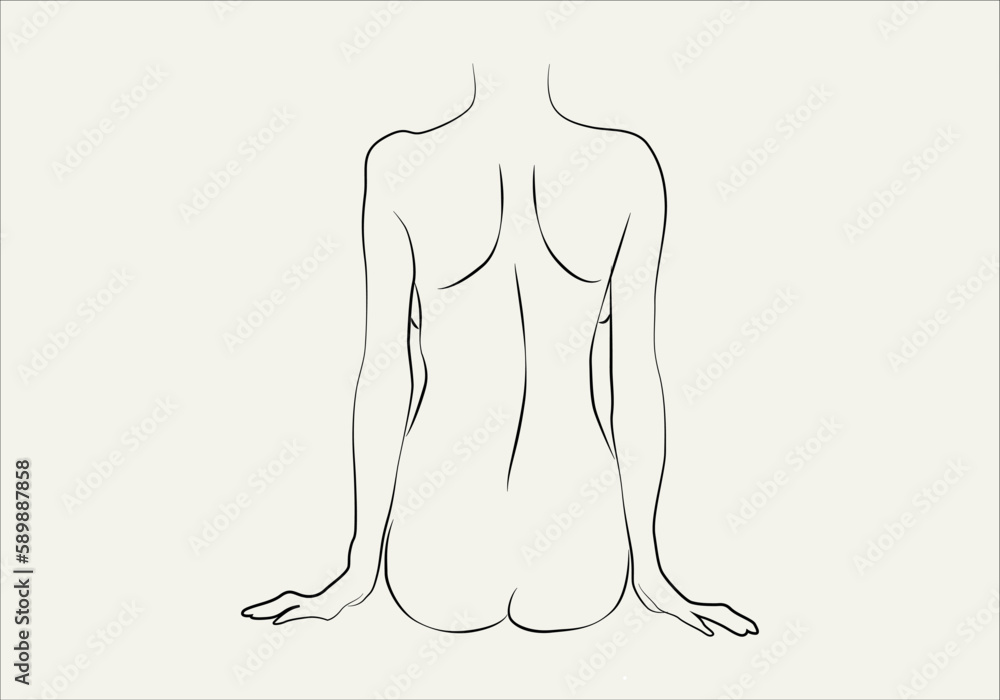 Silhouettes of lovely lady. Beautiful girl stand in different pose. The figures of women are nude, feminine and slender. Vector illustration.