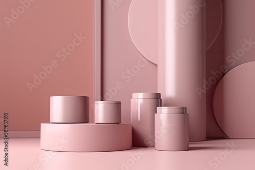 pink objects arranged on a pink floor. Generative AI