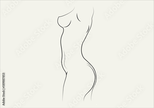 Silhouettes of lovely lady. Beautiful girl stand in different pose. The figures of women are nude, feminine and slender. Vector illustration.