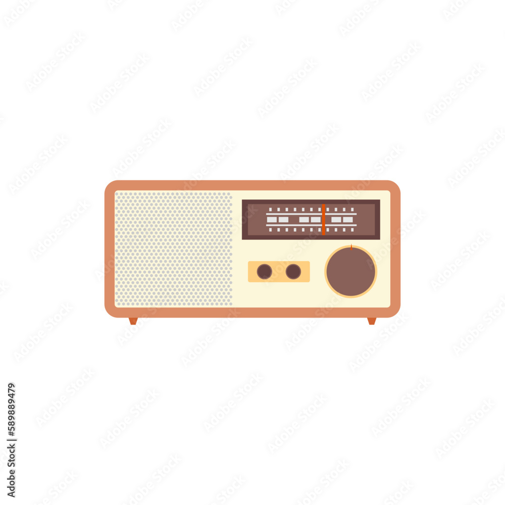 Fototapeta premium vintage tabletop radio flat design vector illustration. table top radio illustration isolated on white background
