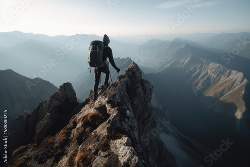 Man climbing up a mountain created with AI 