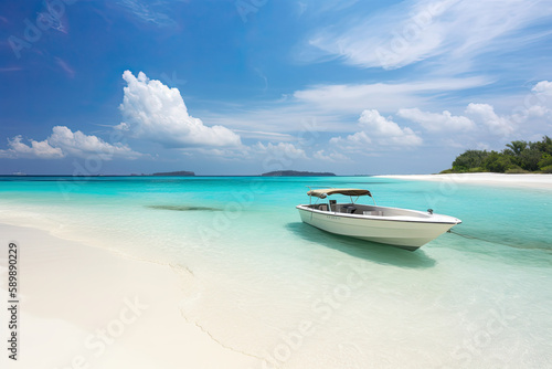 view of Beautiful beach on the Maldives' exotic island, generative AI © Kien