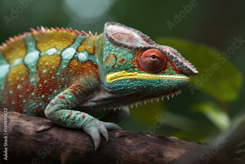 Colored chameleon blending into background created with AI