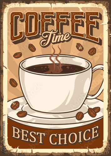 Coffee time vintage poster colorful
