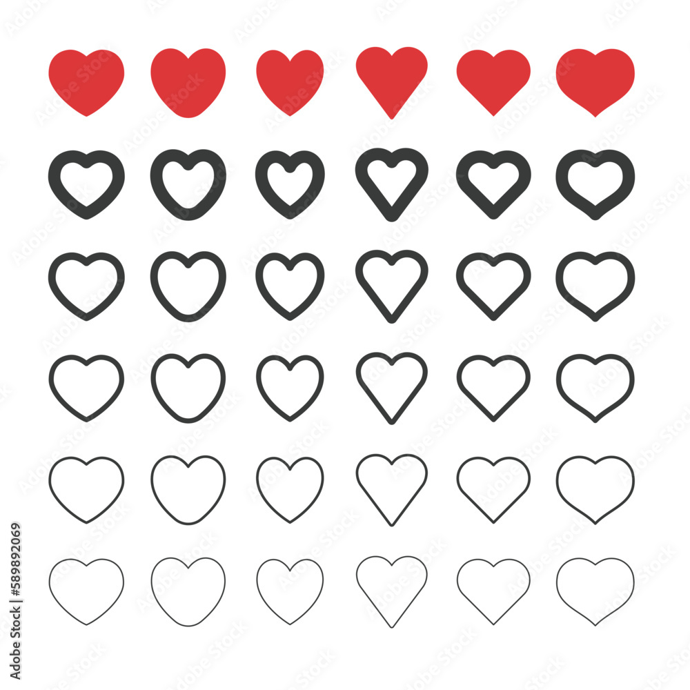 Heart shape linear icons. Love symbols. Heart shape linear icons. Love symbols.