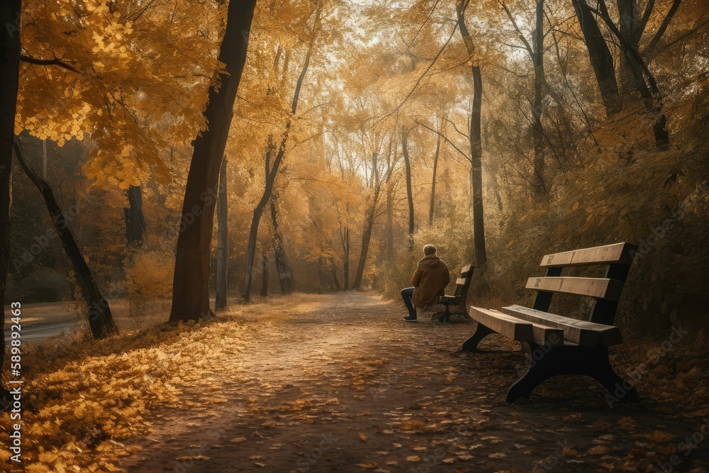 elderly people on autumn park bench