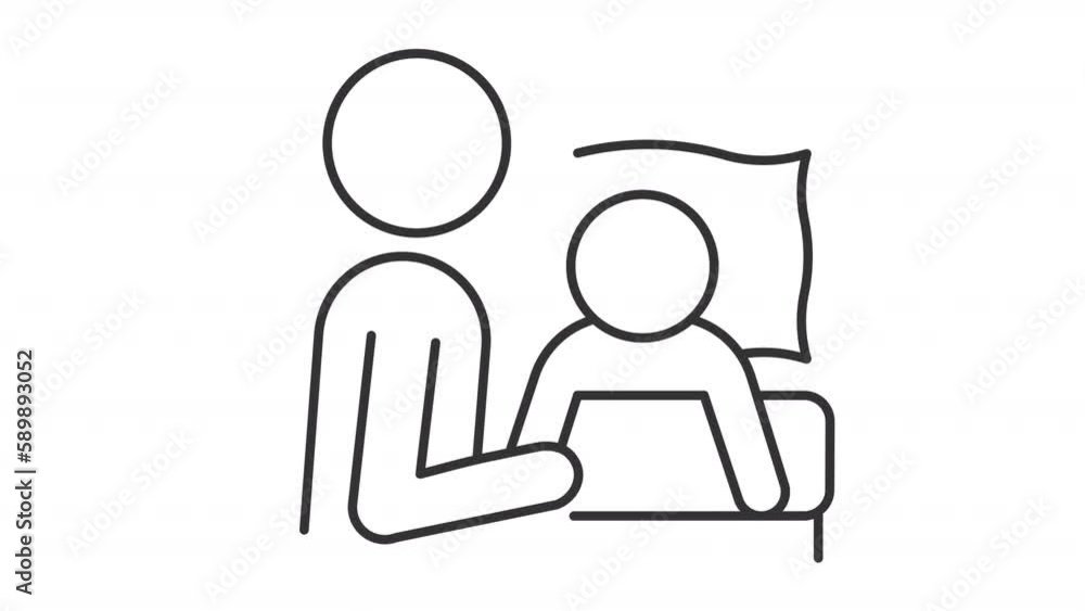 Caring for sick child line animation. Worried mom looking after ill toddler. Providing comfort. Health issue. Seamless loop HD video with alpha channel on transparent background. Animated outline icon Caring for sick child line animation. Worried mom looking after ill toddler. Providing comfort. Health issue. Seamless loop HD video with alpha channel on transparent background. Animated outline icon
