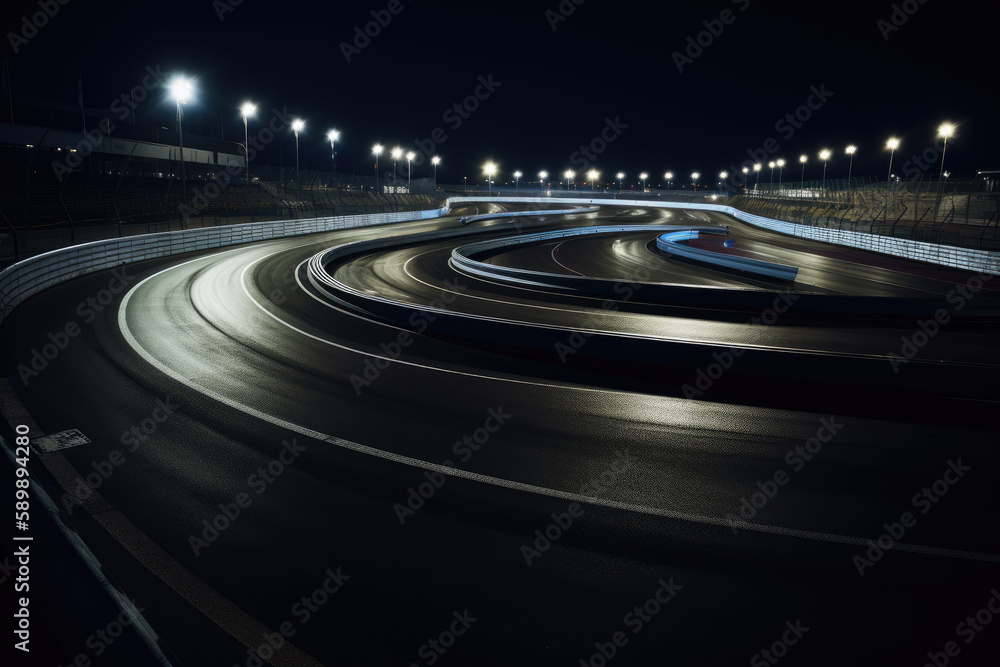 View of a winding race track created with AI