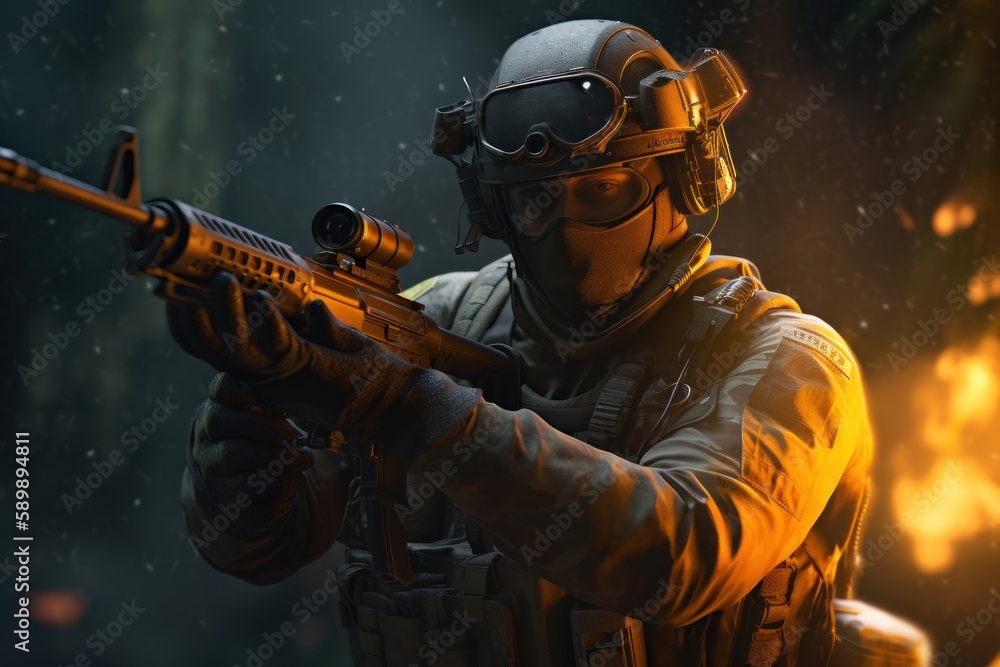 Fototapeta premium First Person Shooter Game Art FPS Wallpaper Background