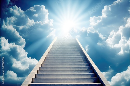 the sacred path of heaven with staircase and holy sun rays generative ai