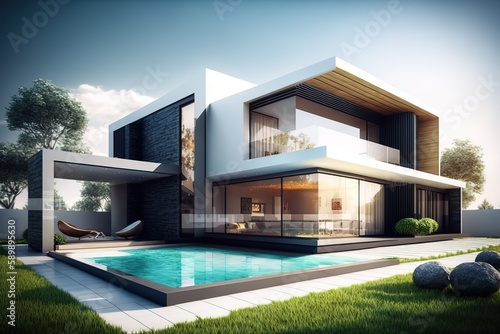 Contemporary house architecture design work, Generative AI