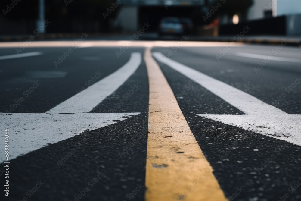 yellow line painted on a street, indicating a no parking zone. Generative AI yellow line painted on a street, indicating a no parking zone. Generative AI
