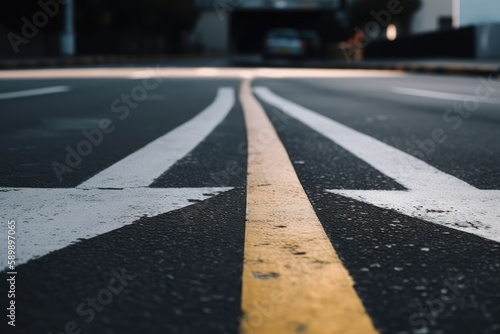 yellow line painted on a street, indicating a no parking zone. Generative AI