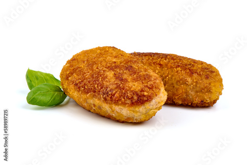 Fried cutlets in bread crumbs  Isolated on white background.