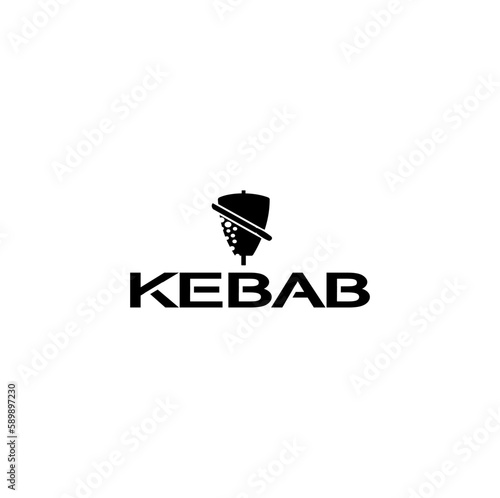  kebab logo template. Kebab or shashlik on skewer with fire flame isolated on white background. Vector illustration