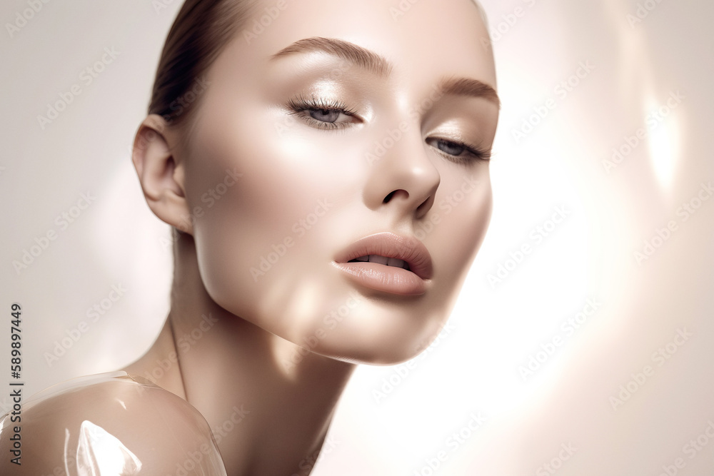 High-end beauty portrait of model in studio. Generative AI. High-end beauty portrait of model in studio. Generative AI.