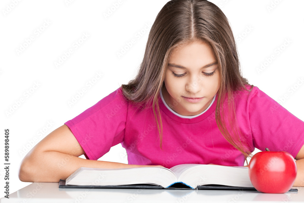 Reading school student pupil girl caucasian studying Reading school student pupil girl caucasian studying