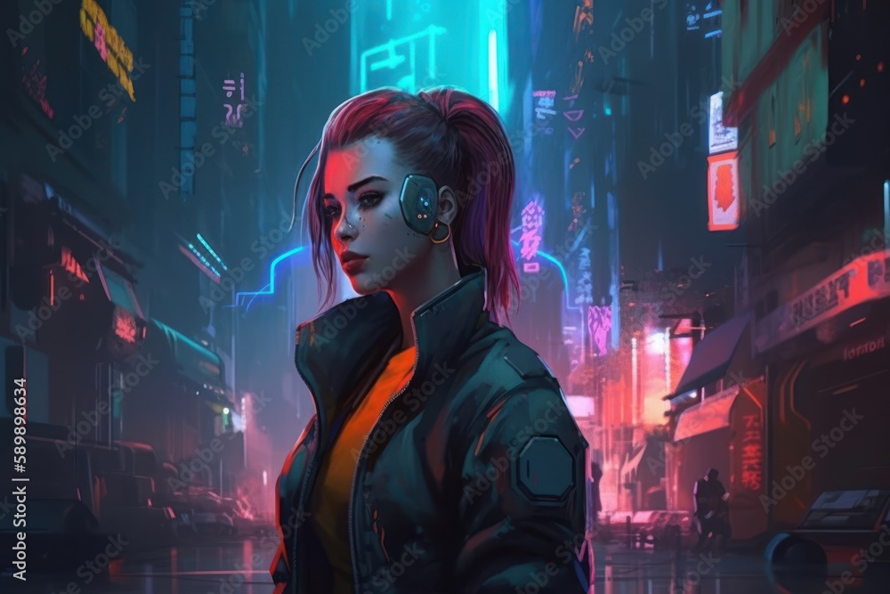 Obraz premium Cyberpunk Style Game Art Wallpaper Background