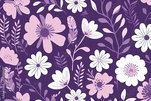 purple and white flower pattern on a purple background. Generative AI