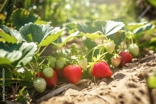 Strawberries in garden created with AI