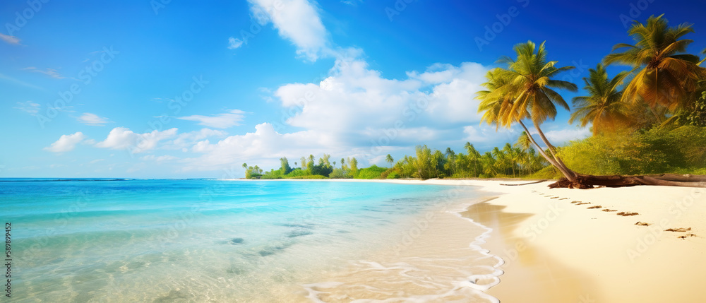 Art Beautiful tropical sandy beach on a exotic island. Generative AI