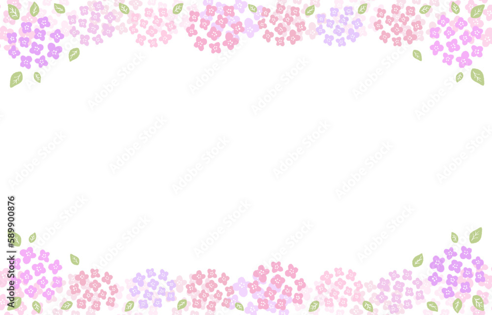 画面上下に広がる淡いピンクのあじさいの背景イラスト