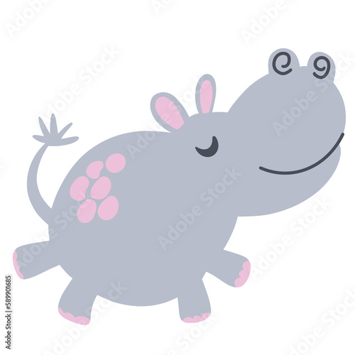 Happy cartoon hippopotamus. Hand draw hippo. Perfect for kids  prints and posters. Flat hand draw illustration isolated on the white background.