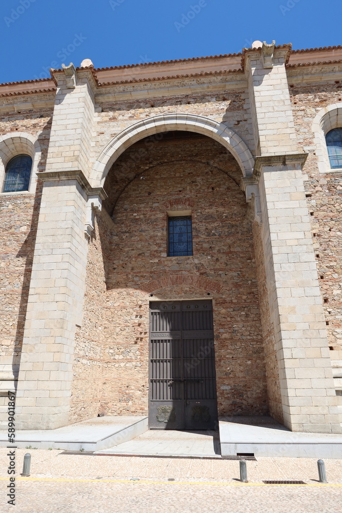 Aracena, Huelva, Spain, March 30, 2023: Main gate of the Nuestra Señora de la Asuncion parish in Aracena, Huelva. Spain