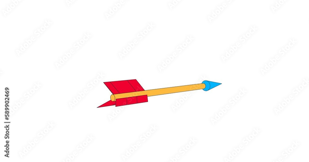 Animation of a flying arrow at a target. An arrow hits a target and breaks it into pieces. Animation of a flying arrow at a target. An arrow hits a target and breaks it into pieces.