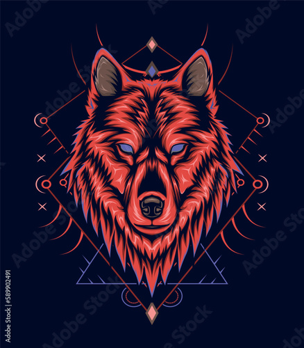 The angry wolf head line art illustration detailed portrayal of the fierce and majestic animal