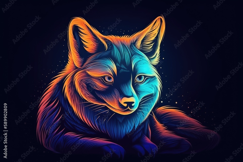 fox on a dark background. Generative AI