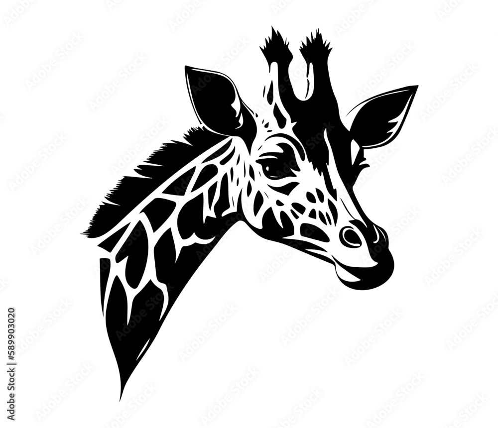Giraffe Face, Silhouettes Giraffe Face SVG, black and white Giraffe vector