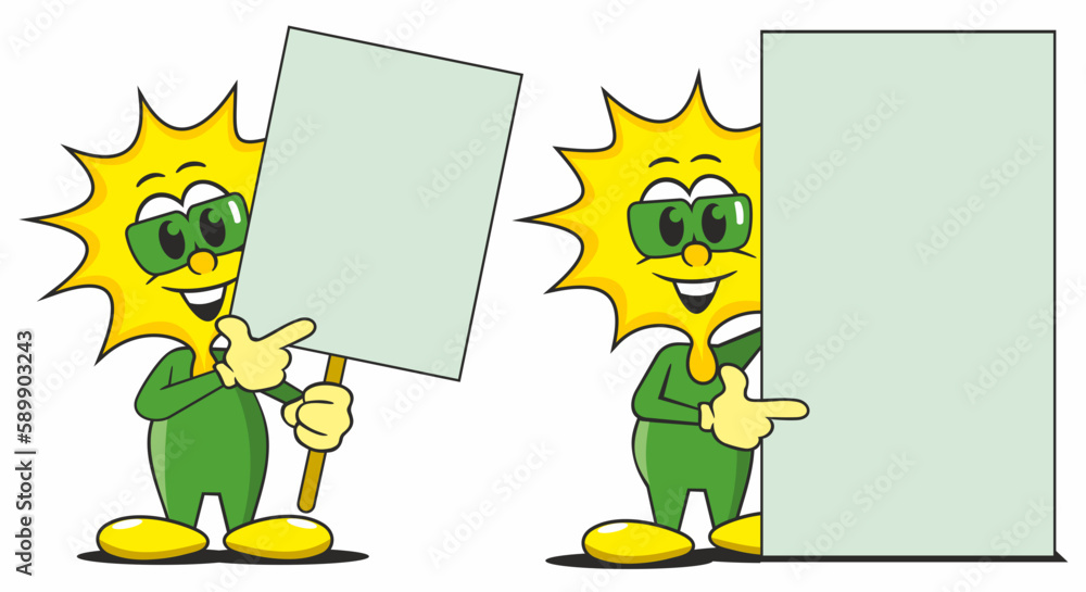 Fototapeta premium cute cartoon sun figure point to a board