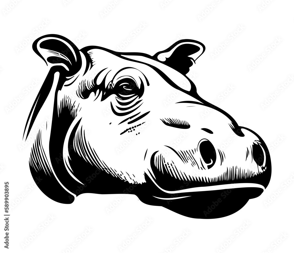 Obraz premium Hippopotamus Face, Silhouettes Hippopotamus Face SVG, black and white Hippo vector