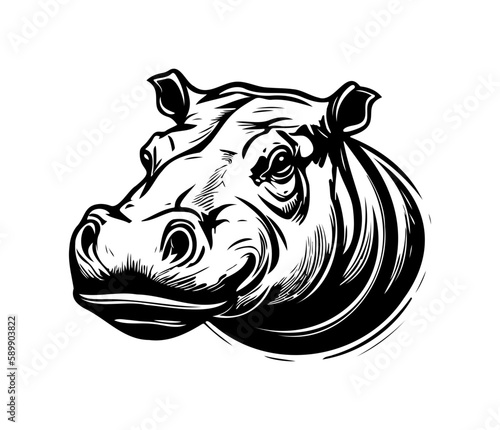 Hippopotamus Face, Silhouettes Hippopotamus Face SVG, black and white Hippo vector