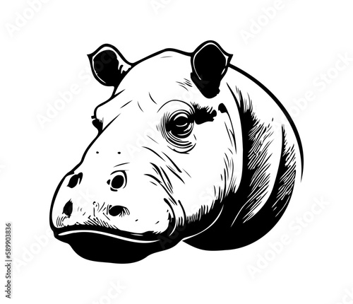 Hippopotamus Face, Silhouettes Hippopotamus Face SVG, black and white Hippo vector