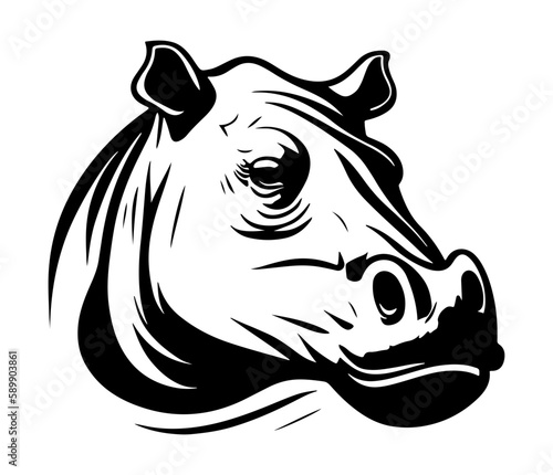Hippopotamus Face, Silhouettes Hippopotamus Face SVG, black and white Hippo vector