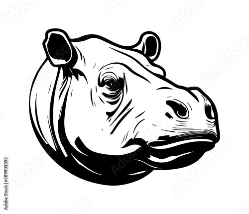 Hippopotamus Face, Silhouettes Hippopotamus Face SVG, black and white Hippo vector