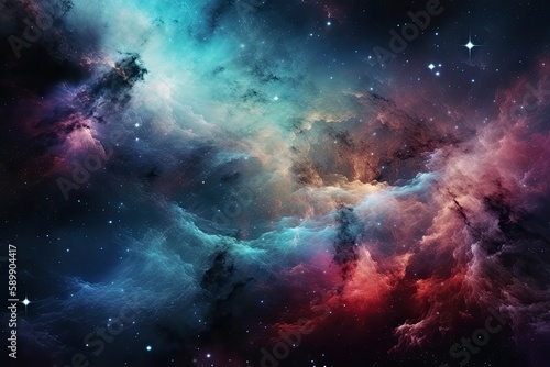 dreamy and colorful space filled with stars and clouds. Generative AI