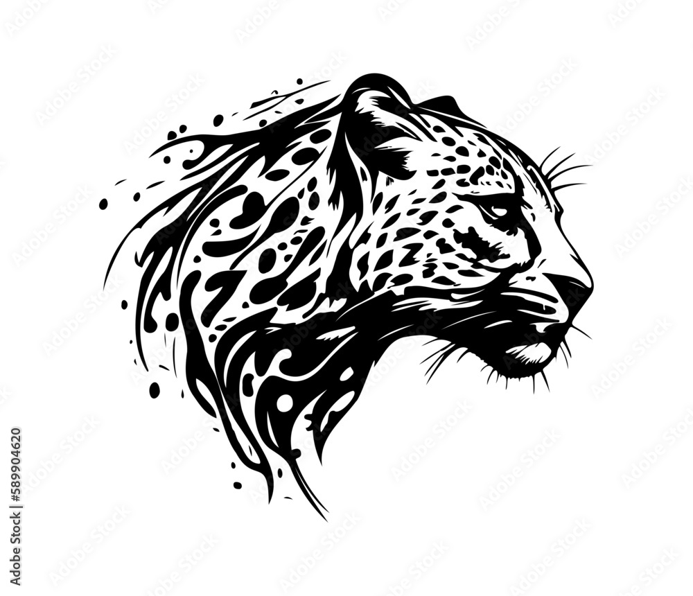 Obraz premium Leopard Face, Silhouettes Leopard Face SVG, black and white Leopard vector