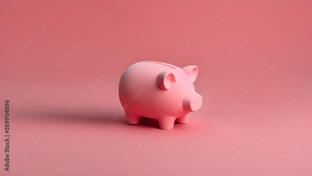 Pink Piggy Bank minimalist pastel soft render