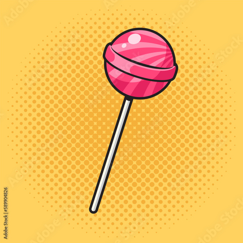 lollipop sugar candy on stick pinup pop art retro vector illustration. Comic book style imitation.