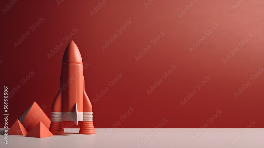 Red Rocket and Pyramids minimalist soft digital render Red Rocket and Pyramids minimalist soft digital render