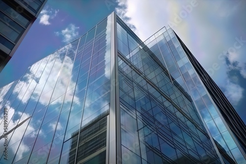 modern glass office building reflecting the blue sky