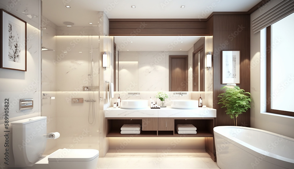 Modern Hotel Bathroom, Generative AI Modern Hotel Bathroom, Generative AI