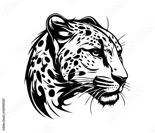 Leopard Face, Silhouettes Leopard Face SVG, black and white Leopard vector