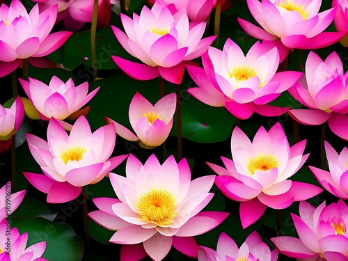 Pink lotus in ponds. Illustration background  Generative AI