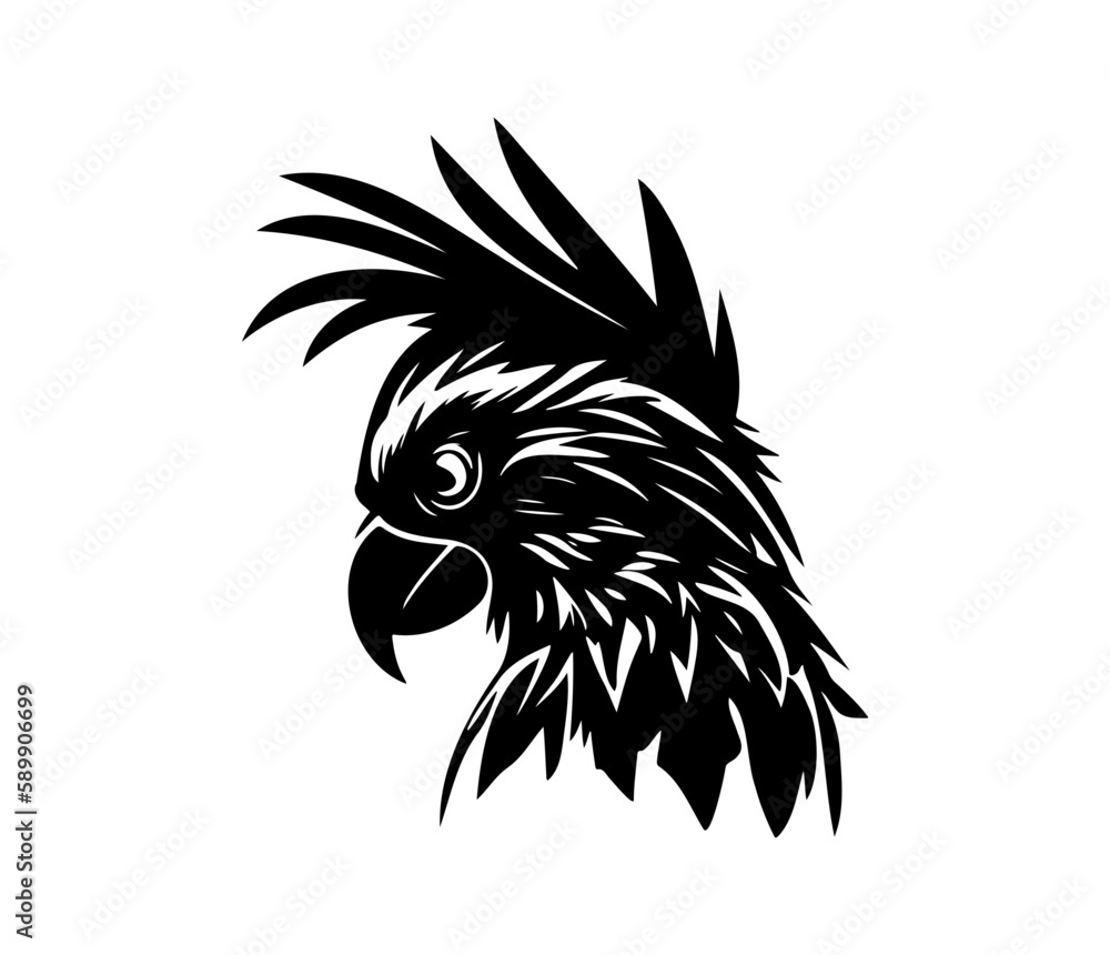 Fototapeta premium Parrot Face, Silhouettes Parrot Face SVG, black and white Parrot vector