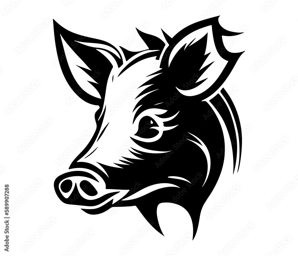 Pig Face, Silhouettes Pig Face SVG, black and white Pig vector